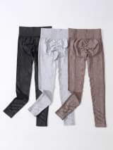 Women Seamless High Waist Yoga Leggings 3 Pack, Ribbed Textured Workout Pants, Butt Lifting Tummy Control Athletic Gym Running Leggings For Fitness - Image 7