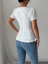 European And American Cross-Border Women's Clothing Summer Fashion Elegant Casual Lace Shirt Square Collar Bow Short-Sleeved Top - Image 3