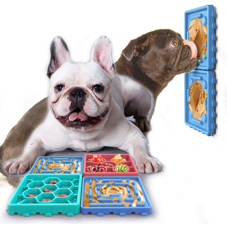 Dog Licking Mat Slow Feeder Peanut Lick Pad with Suction Red and blue with blue