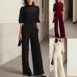 European And American Cross-Border Fashion Set For Women, New Summer Style, Slimming Printed Short-Sleeve Wide-Leg Pants Three-Piece Set - Image 1