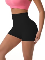 Women's High Waist Seamless Biker Shorts, Ribbed Textured Butt Lifting Tummy Control Fitness Yoga Workout Athletic Shorts - Image 1