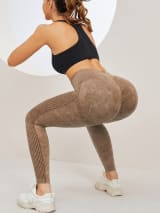 Women Seamless Washed Yoga Leggings High Waist Tummy Control Butt Lifting Ribbed Workout Gym Athletic Pants - Image 2