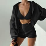 Cross-Border European And American Style Yoga Three-Piece Set With Hooded Cardigan, V-Neck Sports Bra, Shorts, Fitness Running Casual Outfit - Image 7