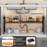 Kitchen Storage Rack With Retractable Sink, Layered Pot Rack In Cabinet, Multifunctional Cabinet Storage Rack For Pots And Pans - Image 8