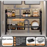 Kitchen Storage Rack With Retractable Sink, Layered Pot Rack In Cabinet, Multifunctional Cabinet Storage Rack For Pots And Pans - Image 5