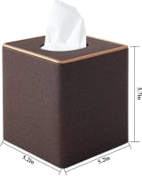 Linen Square Tissue Box Cover, Coffee Cube Tissue Holder With Rosegold Leather Decor And Magnetic Bottom For Home, Office And Car - Image 4
