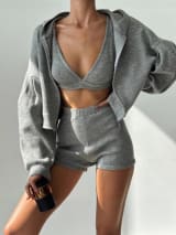 Cross-Border European And American Style Yoga Three-Piece Set With Hooded Cardigan, V-Neck Sports Bra, Shorts, Fitness Running Casual Outfit - Image 2