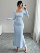 European And American Ladies Fashion Elegant Tight Elastic Sexy Long-Sleeved Fishtail Dress Long Dress - Image 1