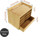 5 Tier Bamboo Desk Organizer With Drawer, Tabletop File And Document Holder With Shelves For Home, Office And School, Natural - Image 2