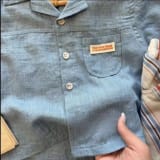 Boy's Cotton-linen Short-sleeve Shirt And Vertical-striped Shorts Two-piece Set - Image 2
