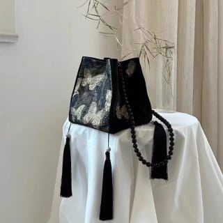 حقيبة دلو على شكل فراشة مطلية بالذهب على الطراز الصيني الجديد - حقيبة يد كتف بسلسلة خرزية عتيقة للنساء