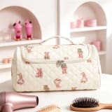 Large Capacity Hanging Travel Makeup Bag, Quilted Cotton Cosmetic Organizer With Multiple Compartments, Portable Toiletry Bag For Hair Dryer, Brushes & Skincare Products For Women - Image 7