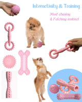 4 Pack Puppy Teething Chew Toys For Small Medium Dogs  Girl Dog Toy Set  Cute 2-8 Months  Cleaning Teeth  Food Dispensing  Durable  Interactive Bone Donut Chew Toy Dental Ball Treat Dumbbell - Image 5
