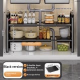 Kitchen Storage Rack With Retractable Sink, Layered Pot Rack In Cabinet, Multifunctional Cabinet Storage Rack For Pots And Pans - Image 12