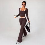 Nude-Color Textured Activewear Set Womens Yoga And Fitness Two-Piece Outfit - Image 4