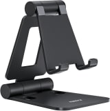 Full Aluminum Dual Folding Cell Phone Stand For Desk, Black, Adjustable Desktop Holder For Smartphones, Office And Home - Image 1