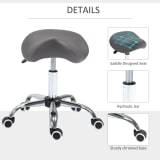 Saddle Stool Adjustable Hydraulic Rolling Beauty Salon Stool Ergonomic PU Leather Stool Round Grey - Image 5