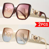 2 Pairs Of Ladies' Large-framed Square Sunglasses. Retro Geometric Frame. Metal Decorative Frame Legs. UV400 Protection. Multiple Color Combinations Available. Beach Travel Fashionable Sunglasses. - Image 3