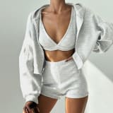 Cross-Border European And American Style Yoga Three-Piece Set With Hooded Cardigan, V-Neck Sports Bra, Shorts, Fitness Running Casual Outfit - Image 8