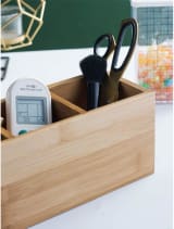 Bamboo Desk Organizer With 3 Compartments, Wooden Pen And Pencil Holder For Remote Controls, Makeup Brushes, Silverware And Office Supplies - Image 3