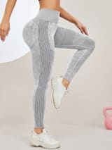 Women Seamless Washed Yoga Leggings High Waist Tummy Control Butt Lifting Ribbed Workout Gym Athletic Pants - Image 7
