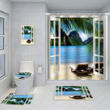 Bathroom Five-piece Set, Shower Curtain, Three-piece Mat Set, Aluminum Alloy Decorative Painting - Image 6