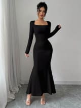 European And American Ladies Fashion Elegant Tight Elastic Sexy Long-Sleeved Fishtail Dress Long Dress - Image 4