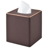 Linen Square Tissue Box Cover, Coffee Cube Tissue Holder With Rosegold Leather Decor And Magnetic Bottom For Home, Office And Car - Image 1
