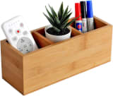 Bamboo Desk Organizer With 3 Compartments, Wooden Pen And Pencil Holder For Remote Controls, Makeup Brushes, Silverware And Office Supplies - Image 1