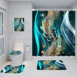 Bathroom Five-piece Set, Shower Curtain, Three-piece Mat Set, Aluminum Alloy Decorative Painting - Image 2