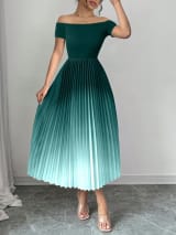 Cross-Border European And American Fashion Women's Elegant Off-The-Shoulder Pleated Gradient Color Slim-Fit Dress - Image 5