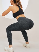 Women Seamless Washed Yoga Leggings High Waist Tummy Control Butt Lifting Ribbed Workout Gym Athletic Pants - Image 12