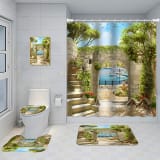 Bathroom Five-piece Set, Shower Curtain, Three-piece Mat Set, Aluminum Alloy Decorative Painting - Image 5