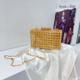 Retro Evening Party Wicker Acrylic Single-shoulder Chain Crossbody Bag For Women - Image 3