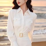 Spring French-style White Shirt Dress For Women - Image 4