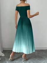 Cross-Border European And American Fashion Women's Elegant Off-The-Shoulder Pleated Gradient Color Slim-Fit Dress - Image 2