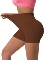 Women's High Waist Seamless Biker Shorts, Ribbed Textured Butt Lifting Tummy Control Fitness Yoga Workout Athletic Shorts - Image 8