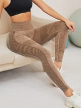 Women Seamless Washed Yoga Leggings High Waist Tummy Control Butt Lifting Ribbed Workout Gym Athletic Pants - Image 4