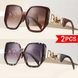 2 Pairs Of Ladies' Large-framed Square Sunglasses. Retro Geometric Frame. Metal Decorative Frame Legs. UV400 Protection. Multiple Color Combinations Available. Beach Travel Fashionable Sunglasses. - Image 2
