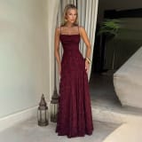 Cross-Border Amazon European And American Style Women's Evening Dress New Fashion Versatile Hot Girl Style Burgundy Sexy Suspender Dress - Image 1