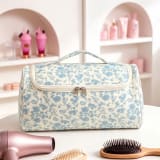 Large Capacity Hanging Travel Makeup Bag, Quilted Cotton Cosmetic Organizer With Multiple Compartments, Portable Toiletry Bag For Hair Dryer, Brushes & Skincare Products For Women - Image 6