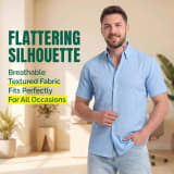 Jiachuan Cross-Border Summer Short-Sleeved Men's Shirt With Wave Texture, Beach Vacation Fashion Shirt, Men's Lapel T-Shirt - Image 1