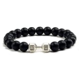 Men's Jewelry Alloy Metal Barbell & Lava Rock Stone Beads Fitness Fashion Dumbbell Bracelet - Image 9