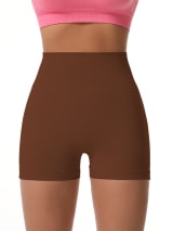 Women's High Waist Seamless Biker Shorts, Ribbed Textured Butt Lifting Tummy Control Fitness Yoga Workout Athletic Shorts - Image 5