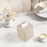 PU Leather Square Tissue Box Cover, Beige Cube Tissue Holder And Napkin Dispenser For Home, Office, Bathroom And Car - Image 3