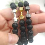 Men's Jewelry Alloy Metal Barbell & Lava Rock Stone Beads Fitness Fashion Dumbbell Bracelet - Image 4