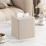 PU Leather Square Tissue Box Cover, Beige Cube Tissue Holder And Napkin Dispenser For Home, Office, Bathroom And Car - Image 4