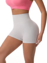 Women's High Waist Seamless Biker Shorts, Ribbed Textured Butt Lifting Tummy Control Fitness Yoga Workout Athletic Shorts - Image 13