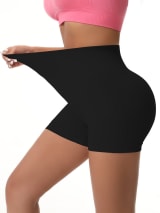 Women's High Waist Seamless Biker Shorts, Ribbed Textured Butt Lifting Tummy Control Fitness Yoga Workout Athletic Shorts - Image 3