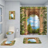Bathroom Five-piece Set, Shower Curtain, Three-piece Mat Set, Aluminum Alloy Decorative Painting - Image 7